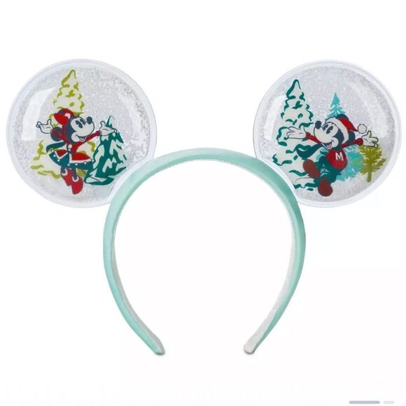 NWT Disney Parks Mickey and Minnie Mouse Snow Globe Ear Headband Holiday - Picture 1 of 2